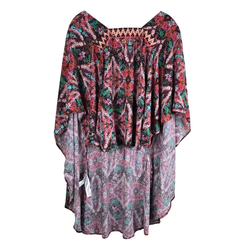 OndadeMar Boho Kaftan Swim Cover‎ Up Small Multicolor Beaded Sequin Waist